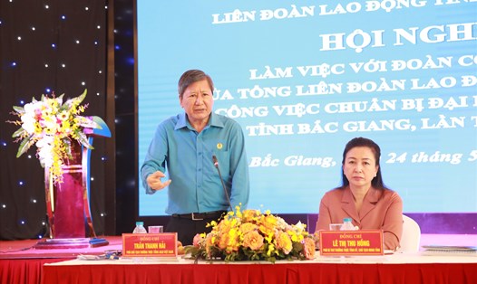 Phó Chủ tịch Thường trực Tổng LĐLĐVN Trần Thanh Hải phát biểu tại hội nghị. 
Ảnh: Nguyễn Huyền