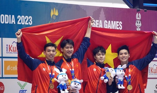 Đội tuyển bơi Việt Nam tại SEA Games 32. Ảnh: Nguyễn Đăng