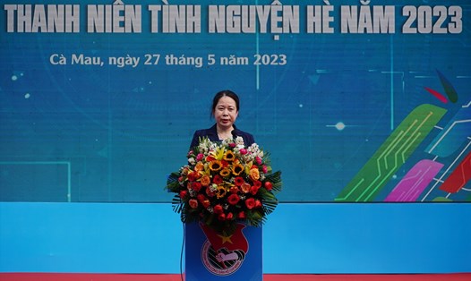Phó Chủ tịch nước Võ Thị Ánh Xuân phát biểu chỉ đạo tại buổi lễ. Ảnh: Tạ Quang