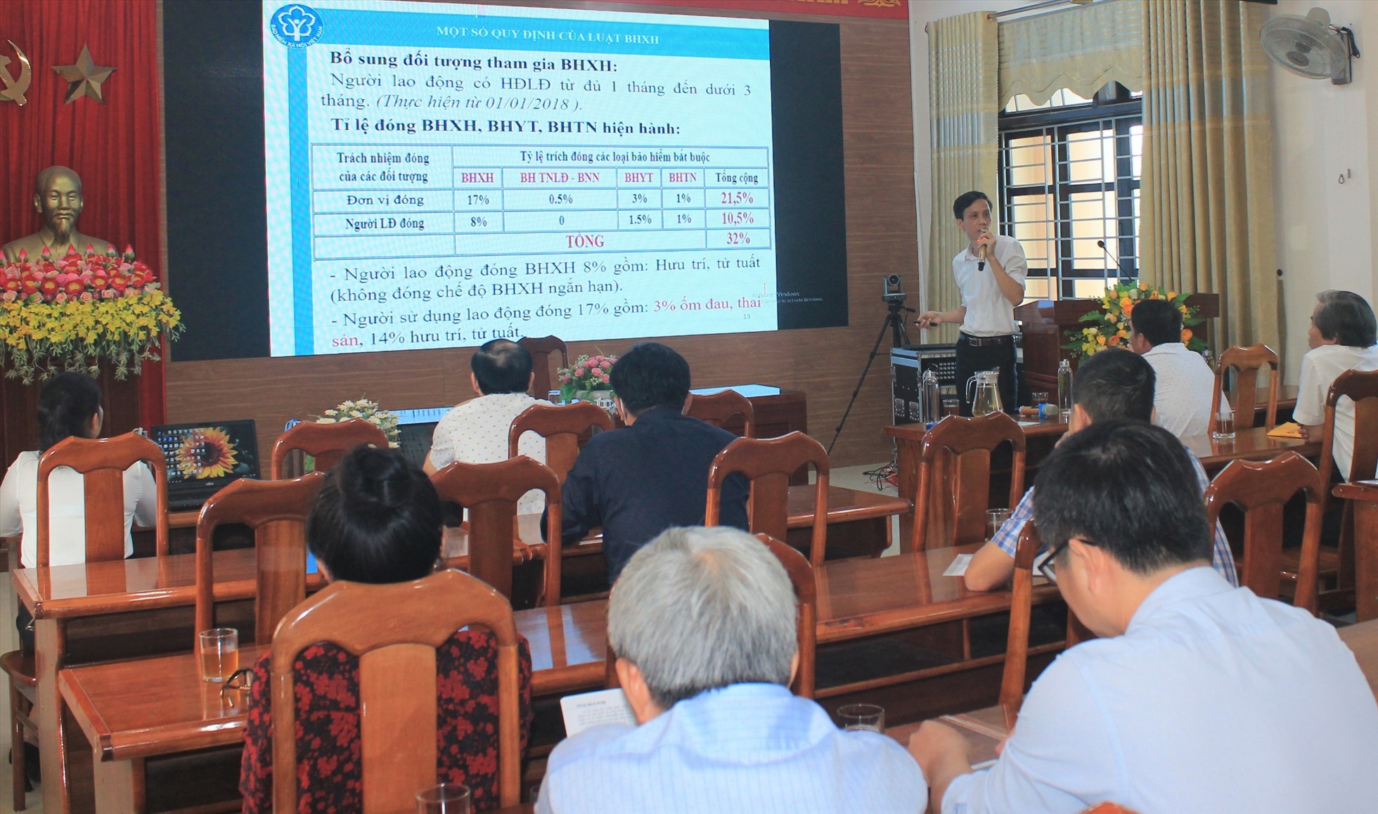 Tuyên truyền chính sách, pháp luật về BHXH, BHYT, BHTN đến người lao động. Ảnh: M.Đức.