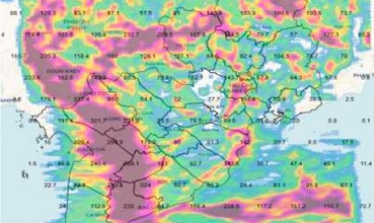 Bản đồ dự báo mưa từ 9h ngày 28.5 đến 9h ngày 29.5 ở khu vực Nam Bộ. Ảnh chụp màn hình