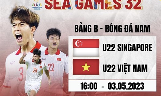 U22 Việt Nam đối đầu với U22 Singapore tại bảng B SEA Games 32. Ảnh: FPT Play