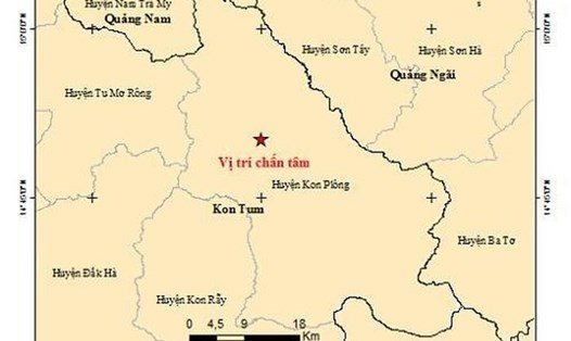 Nhiều vụ động đất tại huyện Kon Plông. Ảnh Viện Vật lý địa cầu