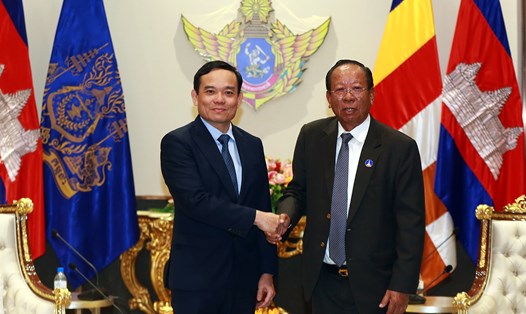 Phó Thủ tướng Chính phủ Trần Lưu Quang và ông Samdech Tea Banh - Phó Thủ tướng, Bộ trưởng Bộ Quốc phòng Vương quốc Campuchia. Ảnh: Bộ Ngoại giao
