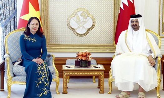 Phó Chủ tịch nước Võ Thị Ánh Xuân và Phó Quốc vương Qatar Sheikh Abdullah bin Hamad Al Thani. Ảnh: TTXVN