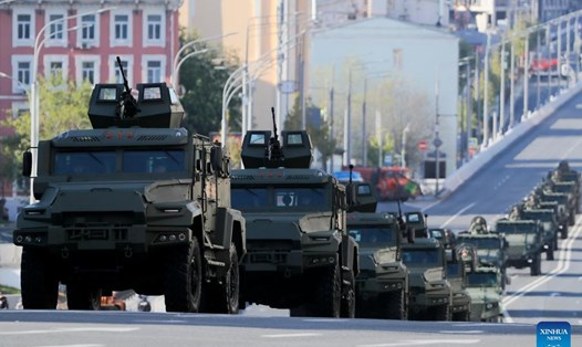 Nga tổ chức buổi tổng duyệt cho lễ duyệt binh Ngày Chiến thắng trong Chiến tranh Vệ quốc vĩ đại, 7.5.2023. Ảnh: Xinhua