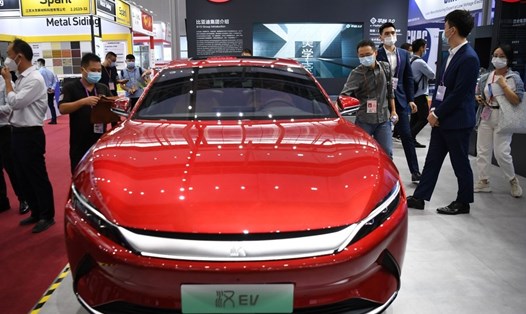 Một mẫu xe điện của BYD trong triển lãm năm 2021. Ảnh: Xinhua