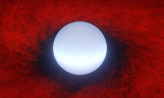 Mô phỏng hình ảnh ngôi sao già giống như mặt trời, cách trái đất khoảng 12.000 năm ánh sáng đang nuốt chửng một hành tinh. Ảnh: Chụp màn hình