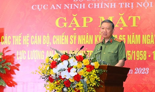 Đại tướng Tô Lâm - Bộ trưởng Bộ Công an phát biểu tại buổi gặp mặt. Ảnh: Bộ Công an