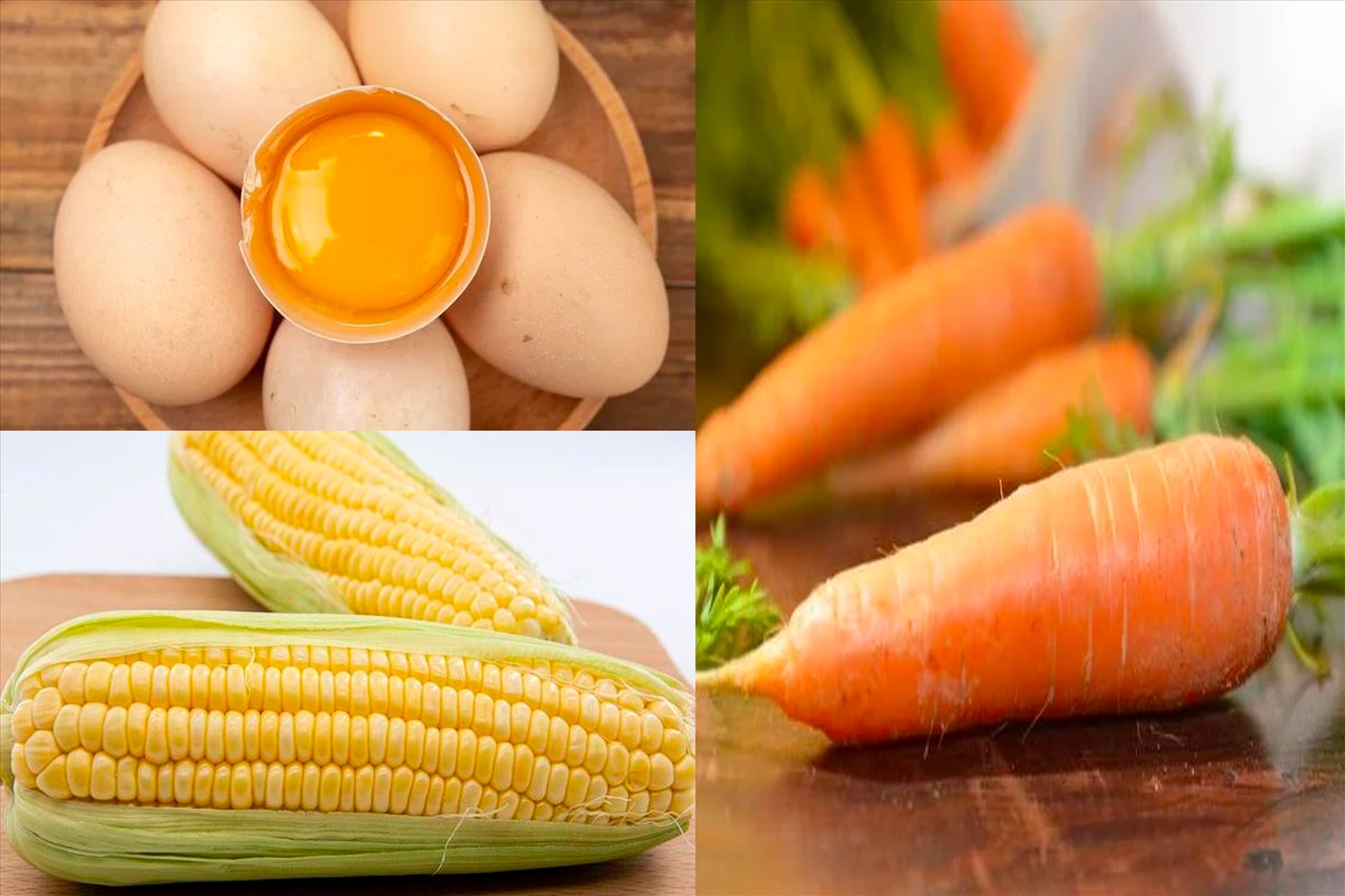 Thực phẩm màu cam, vàng tác dụng giảm mỏi mắt, cải thiện thị lực. Đồ hoạ: Hạ Mây