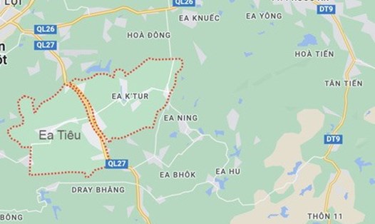 Hai trụ sở tại Ea Tiêu và Ea Ktur ở Đắk Lắk bị một nhóm người tấn công. Ảnh chụp màn hình Google map