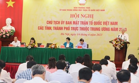 Chủ tịch Uỷ ban Trung ương MTTQ Việt Nam Đỗ Văn Chiến phát biểu khai mạc hội nghị. Ảnh: Phạm Đông