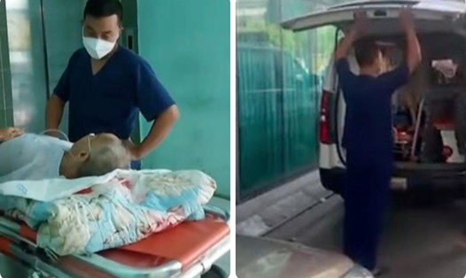 Xe cứu thương "dù" ngang nhiên, công khai vào đón bệnh nhân tại Khoa Thần kinh - Bệnh viện Đa khoa tỉnh Thái Bình chiều ngày 13.6. Ảnh cắt từ clip: Nam Hồng