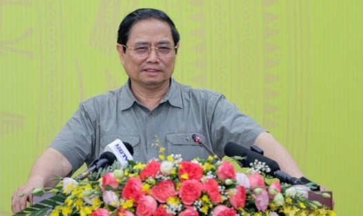 Thủ tướng Phạm Minh Chính phát biểu tại buổi làm việc với Ban Thường vụ Tỉnh ủy Hà Giang. Ảnh: VGP