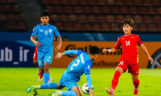 U17 Việt Nam hoà U17 Ấn Độ tại bảng D vòng chung kết U17 châu Á 2023. Ảnh: VFF
