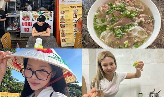 Sao Hàn đội nón lá, ăn món ăn Việt. Ảnh: Instagram