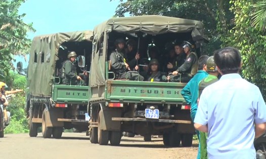 Lực lượng Công an tỉnh Đắk Lắk làm nhiệm vụ tại địa bàn huyện Cư Kuin, tỉnh Đắk Lắk. Ảnh: Bảo Trung