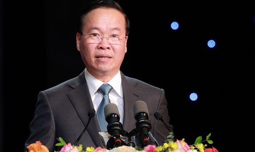 Chủ tịch nước Võ Văn Thưởng phát biểu tại lễ trao giải Báo chí Quốc gia lần thứ XVII. Ảnh: Hải Nguyễn