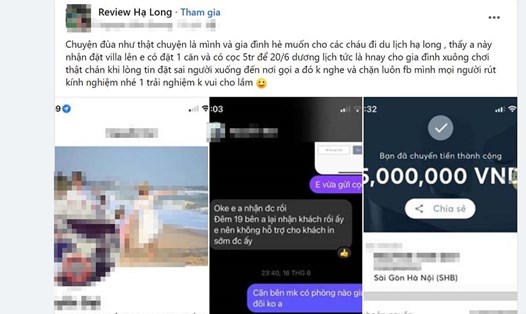 Anh N.N.Q, huyện Khoái Châu, tỉnh Hưng Yên đăng bài trong nhóm facebook Review Hạ Long, cảnh báo về tình trạng lừa đảo đặt phòng qua mạng. Ảnh chụp lại từ màn hình