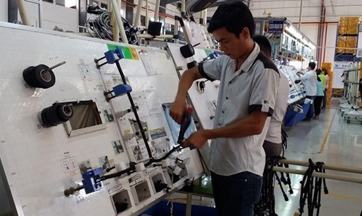 Sản xuất dây cáp điện tại Công ty Trách nhiệm hữu hạn Dongjin Global (100% vốn Hàn Quốc) tại Khu công nghiệp Đất Đỏ I, huyện Đất Đỏ, Bà Rịa-Vũng Tàu. Ảnh: TTXVN