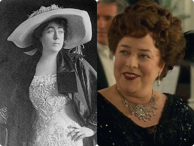 Bà Margaret Brown, người Mỹ sống sót sau vụ chìm tàu Titanic năm 1912 (ảnh trái) và nhân vật trong phim (ảnh phải). Ảnh: Chụp màn hình