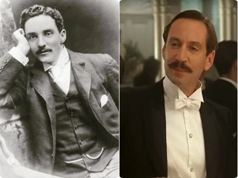 Joseph Bruce Ismay là chủ tịch, người đứng đầu của White Star Line - công ty chủ thầu của con tàu Titanic (ảnh trái) và nhân vật trong phim (ảnh phải). Ảnh: Chụp màn hình