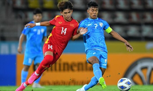 U17 Việt Nam hoà 1-1 trước U17 Ấn Độ ở lượt trận đầu tiên giải U17 châu Á 2023. Ảnh: VFF