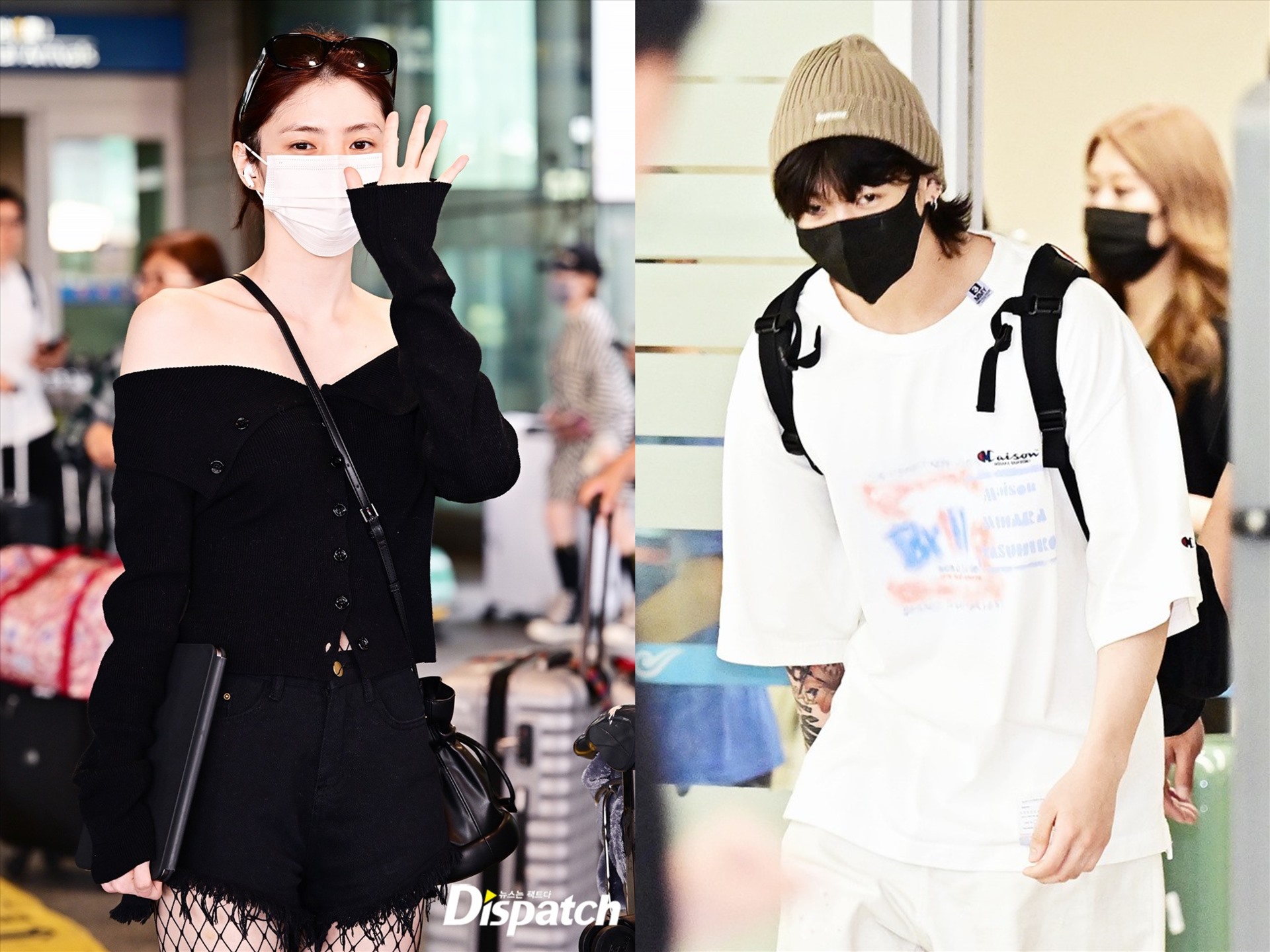 Han So Hee và Jungkook tại sân bay Quốc tế Incheon hôn 22.6. Ảnh: Dispatch