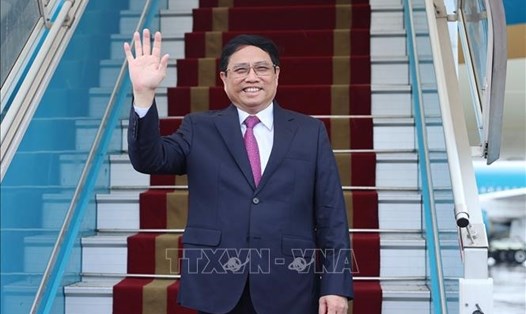 Trưa 25.6, Thủ tướng Chính phủ Phạm Minh Chính lên đường thăm chính thức Trung Quốc và dự Hội nghị WEF Thiên Tân. Ảnh: TTXVN