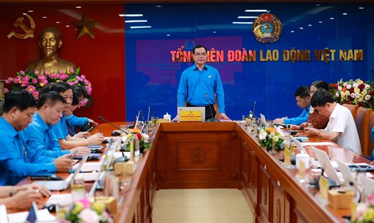 Chủ tịch Tổng Liên đoàn Lao động Việt Nam phát biểu bế mạc Hội nghị. Ảnh: Hải Nguyễn