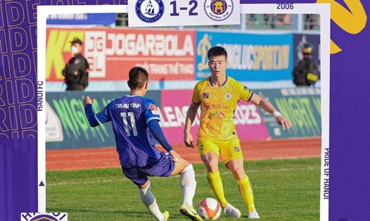 Hà Nội FC (áo vàng) có trận thắng nhọc nhằn 2-1 trước Khánh Hoà nhờ sự toả sáng của 2 ngôi sao Duy Mạnh, Tuấn Hải. Ảnh: HNFC