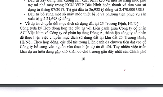 Tiến độ dự án 25 Trương Định được Bánh kẹo Hải Hà đề cập trong báo cáo thường niên năm 2017. Ảnh: Chụp màn hình.