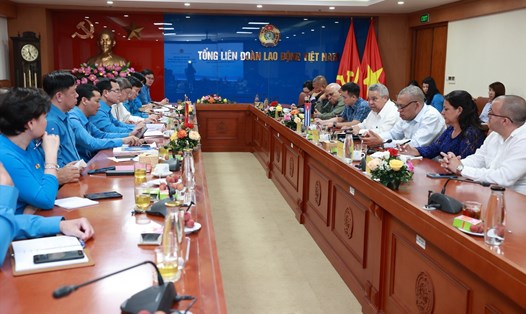 Tổng Liên đoàn Lao động Việt Nam và Trung tâm Những người Lao động Cuba (CTC) tổ chức Hội đàm cấp cao chiều 27.6. Ảnh: Hải Nguyễn
