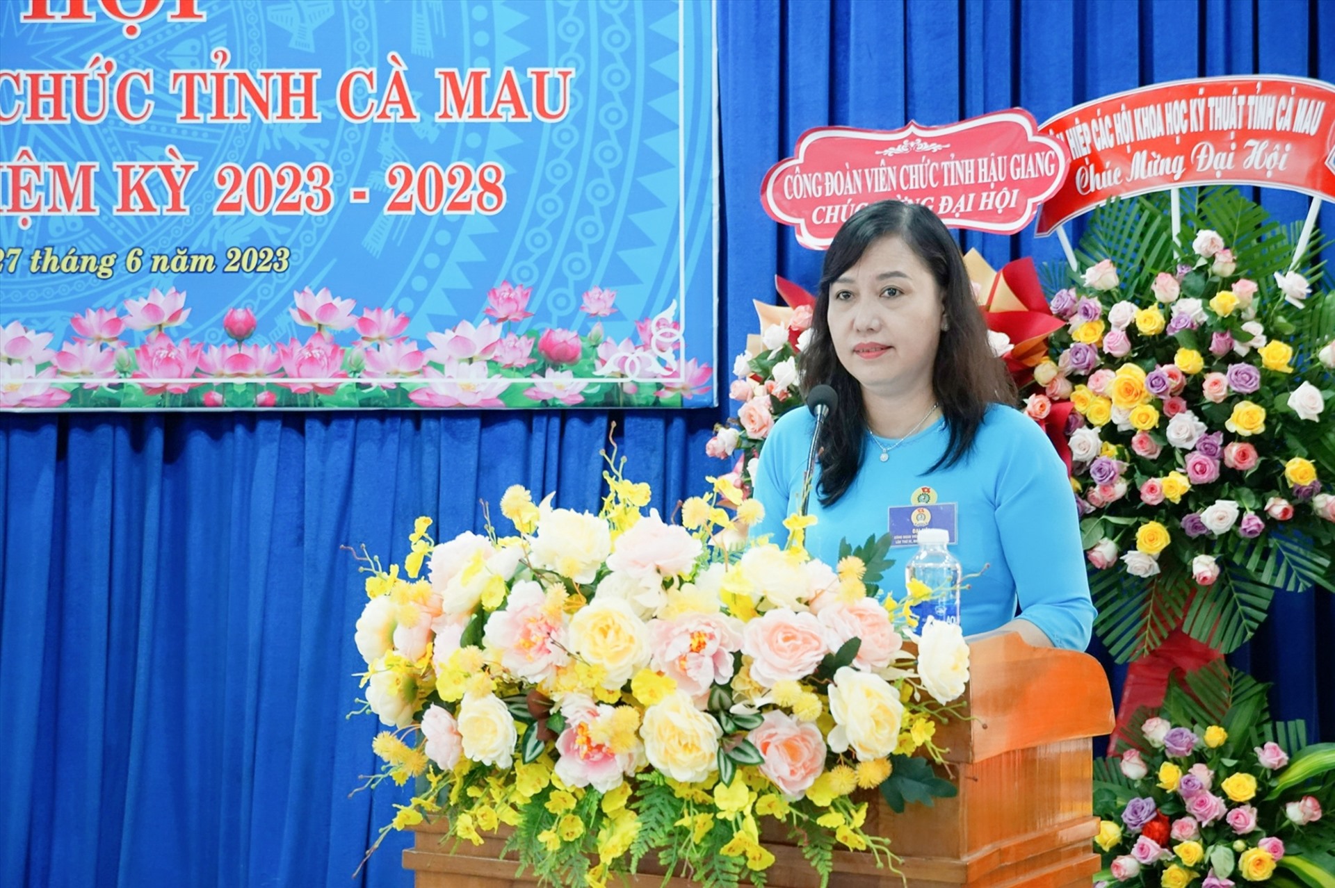 Chủ tịch LĐLĐ tỉnh Cà Mau Huỳnh Út Mười phát biểu chỉ đạo tại Đại hội. Ảnh: Thiệu Vũ