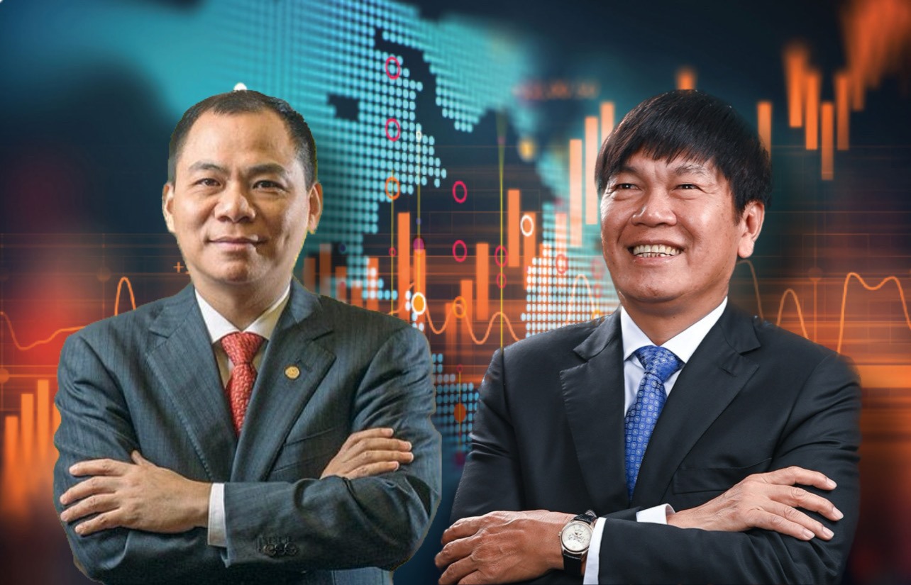 Ông Trần Đình Long vượt ông Phạm Nhật Vượng để trở thành người giàu nhất trên thị trường chứng khoán Việt Nam. Đồ hoạ: Đức Mạnh