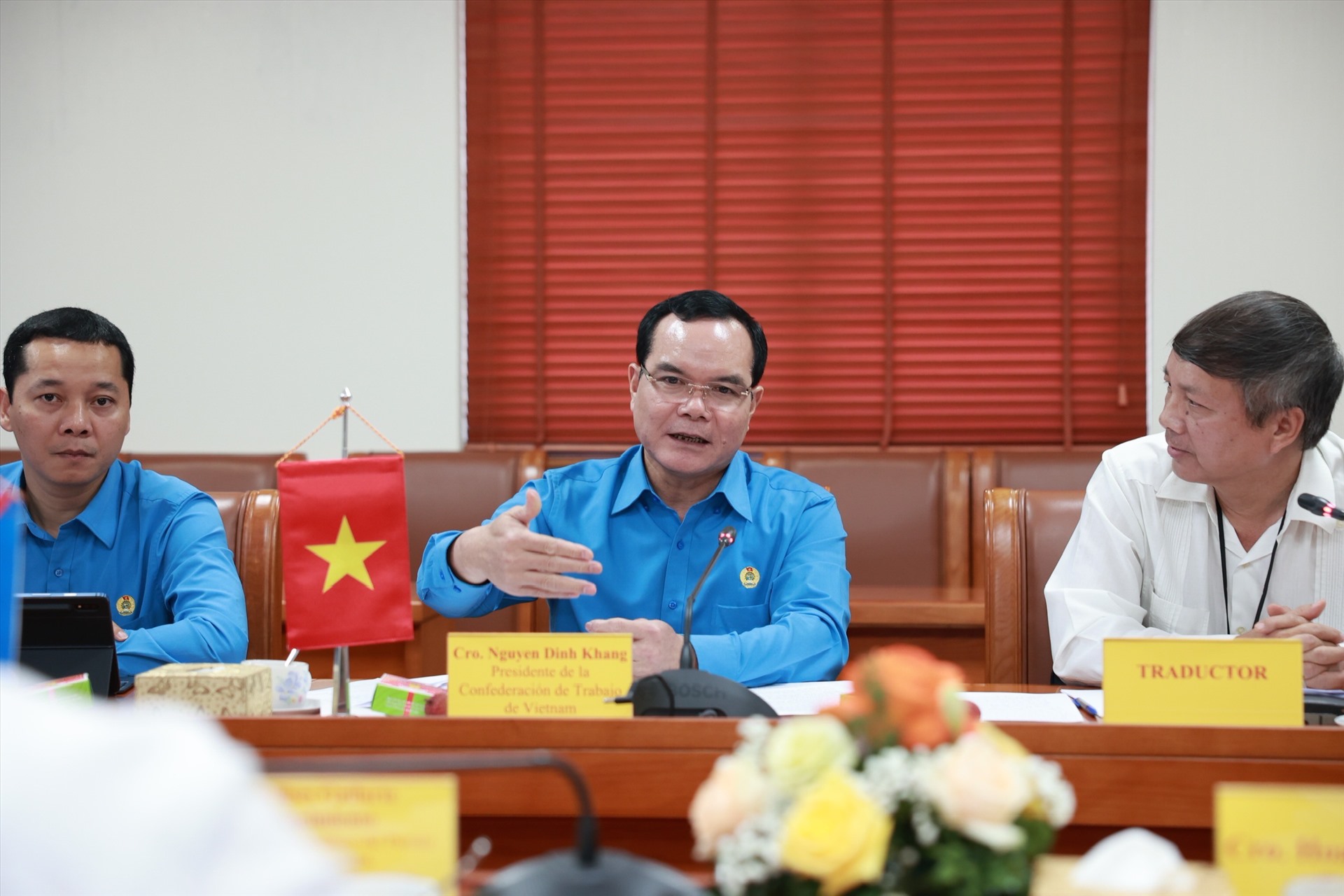 Chủ tịch Tổng Liên đoàn Lao động Việt Nam phát biểu tại hội đàm. Ảnh: Hải Nguyễn
