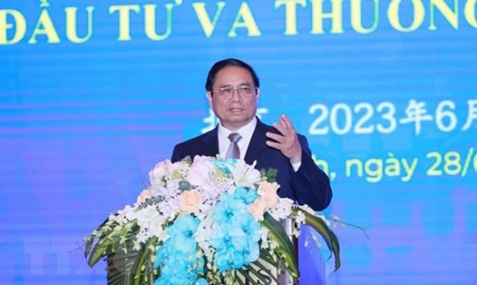 Thủ tướng Chính phủ Phạm Minh Chính dự Diễn đàn hợp tác đầu tư và thương mại Việt Nam - Trung Quốc. Ảnh: TTXVN