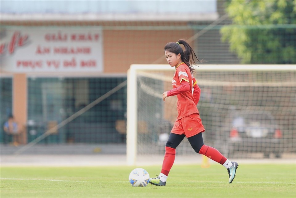 Tiền vệ Thanh Nhã vừa có bàn thắng ấn tượng vào lưới tuyển nữ Đức trước thềm World Cup nữ 2023. Ảnh: Minh Dân