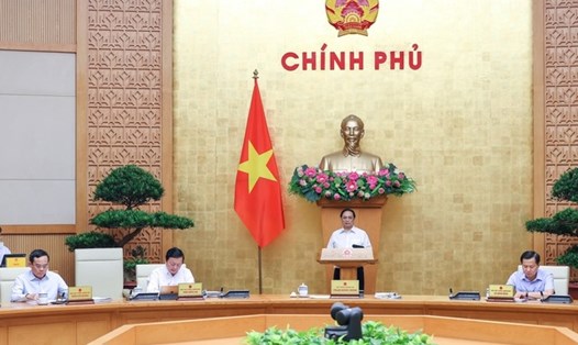 Thủ tướng Phạm Minh Chính chủ trì phiên họp Chính phủ chuyên đề về xây dựng pháp luật tháng 6.2023. Ảnh: VGP