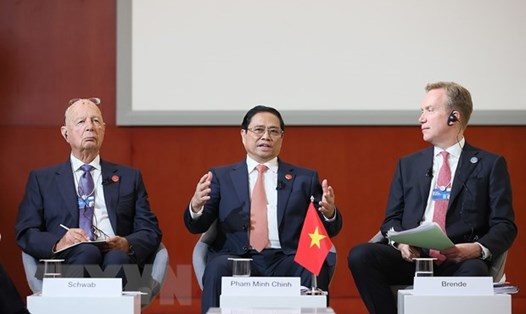 Thủ tướng Chính phủ Phạm Minh Chính phát biểu tại phiên Đối thoại chiến lược quốc gia Việt Nam-WEF. Ảnh: TTXVN
