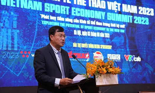 Ông Đặng Hà Việt - Tổng cục trưởng Tổng cục Thể dục thể thao, phát biểu tại Diễn đàn kinh tế thể thao Việt Nam 2023 sáng 3.6. Ảnh: Xuân Hoàng