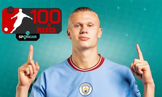 Erling Haaland xếp số 1 trong cuộc bầu chọn Top 100 cầu thủ xuất sắc mùa giải 2022-2023. Ảnh: Marca