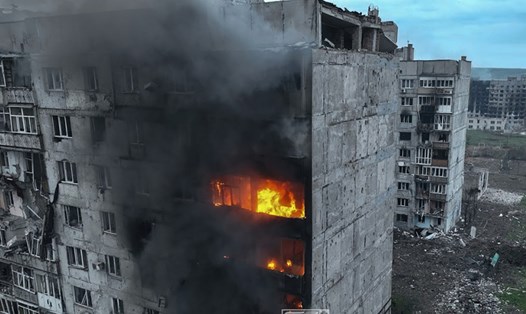 Một tòa nhà bị phá hủy ở Bakhmut. Ảnh: Lực lượng Vũ trang Ukraina