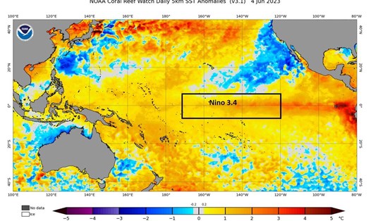 Vùng Nino 3.4 ở Thái Bình Dương. Ảnh: NOAA