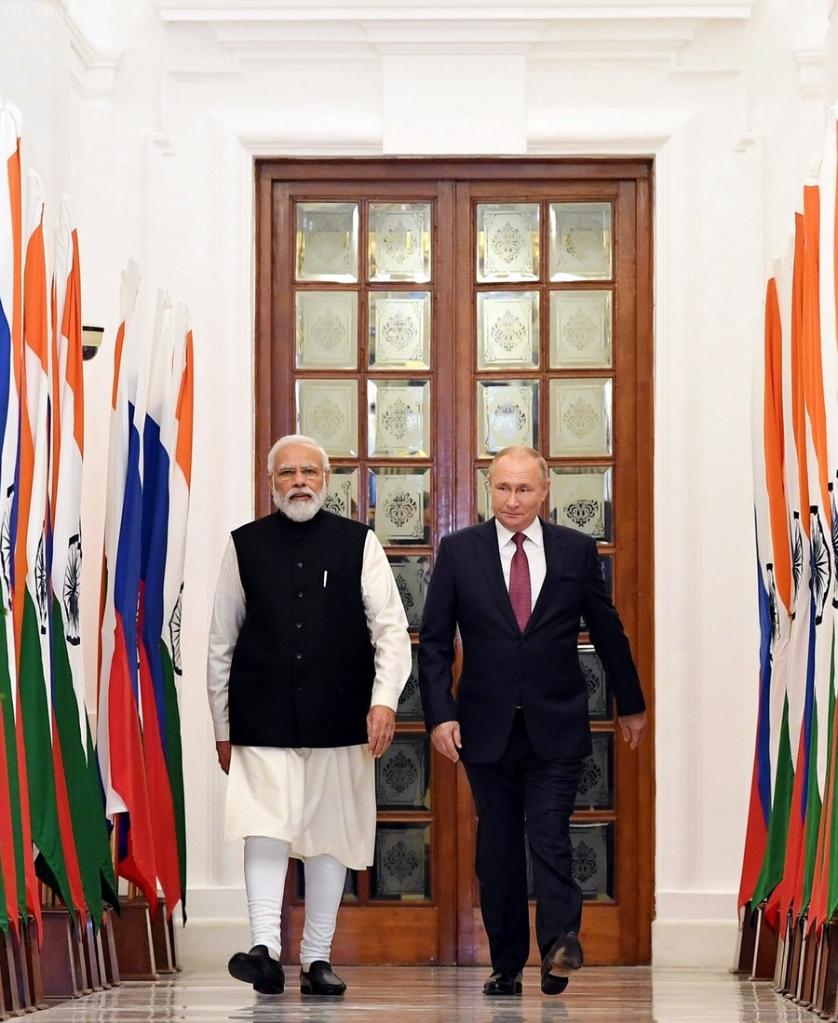 Tổng thống Nga Vladimir Putin và Thủ tướng Ấn Độ Narendra Modi. Ảnh: Xinhua