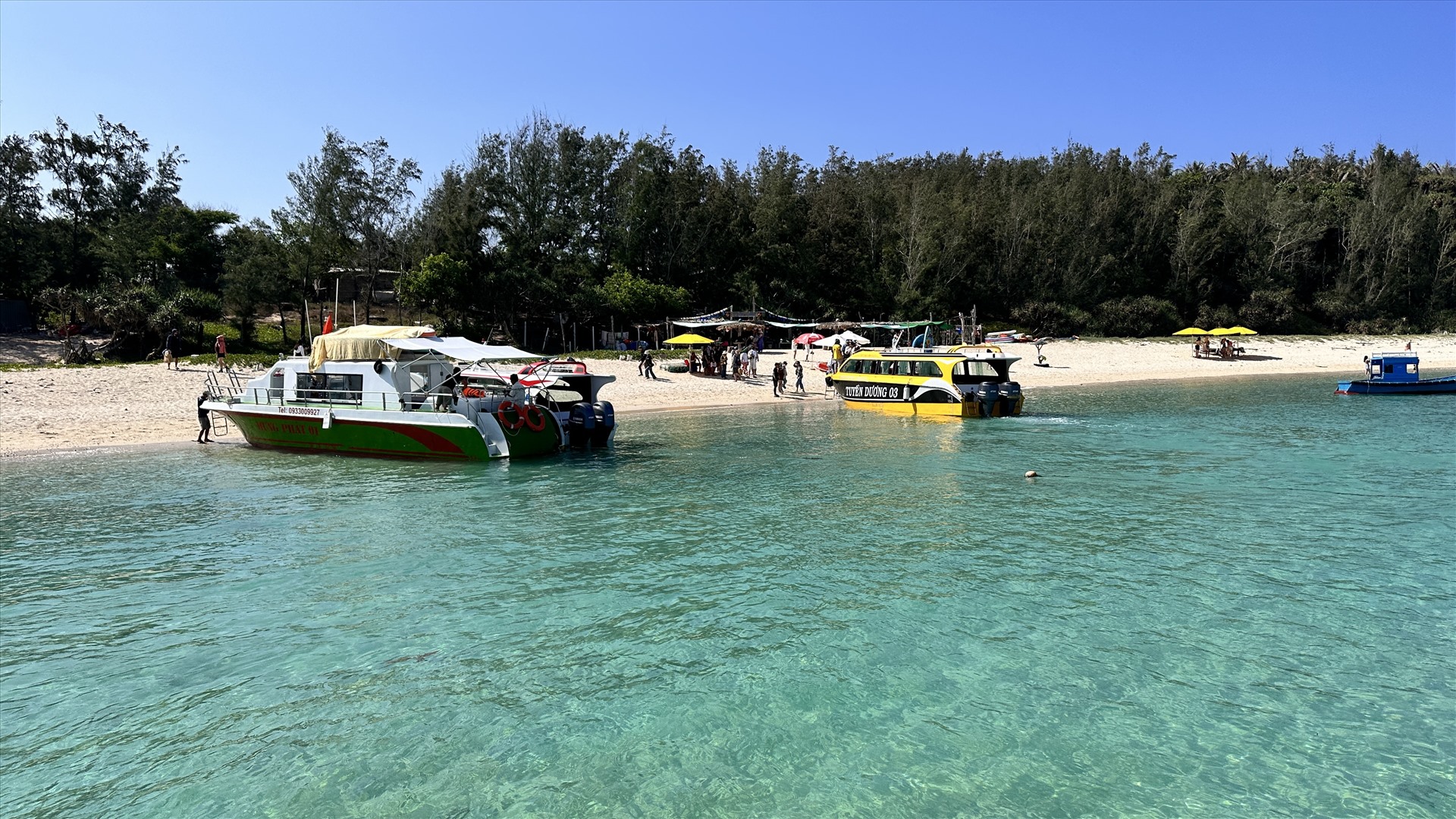 Các cano chở khách tại đảo Phú Quý. Ảnh: Duy Tuấn