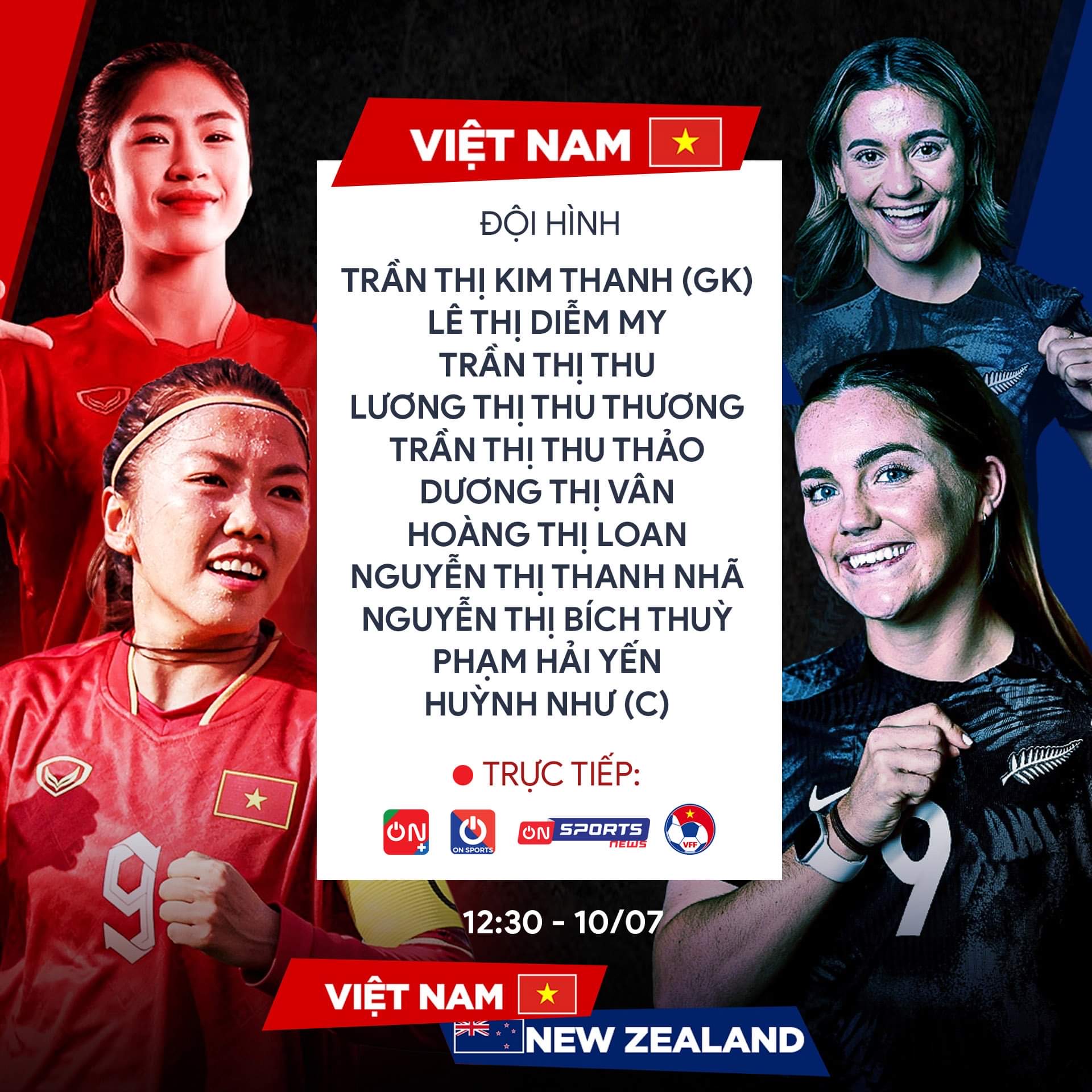 Đội hình ra sân của tuyển nữ Việt Nam trong trận giao hữu với tuyển nữ New Zealand. Ảnh: Onsports