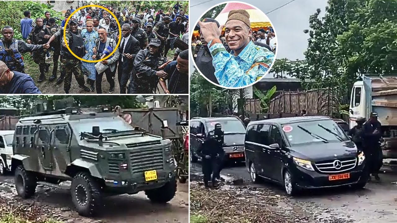 Đoàn xe bọc thép hộ tống Mbappe trong chuyến đi đến Cameroon. Ảnh: Daily Mail