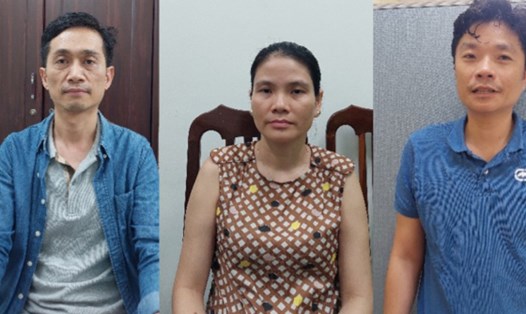 Vợ chồng Nguyễn Đỗ Lăng, Huỳnh Thị Mai Dung và Phạm Duy Hưng (từ trái qua) bị điều tra hành vi thao túng thị trường chứng khoán. Ảnh: Công an Hà Nội