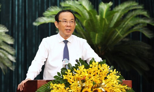 Bí thư Thành ủy TPHCM Nguyễn Văn Nên phát biểu tại kì họp.  Ảnh: Thành Nhân